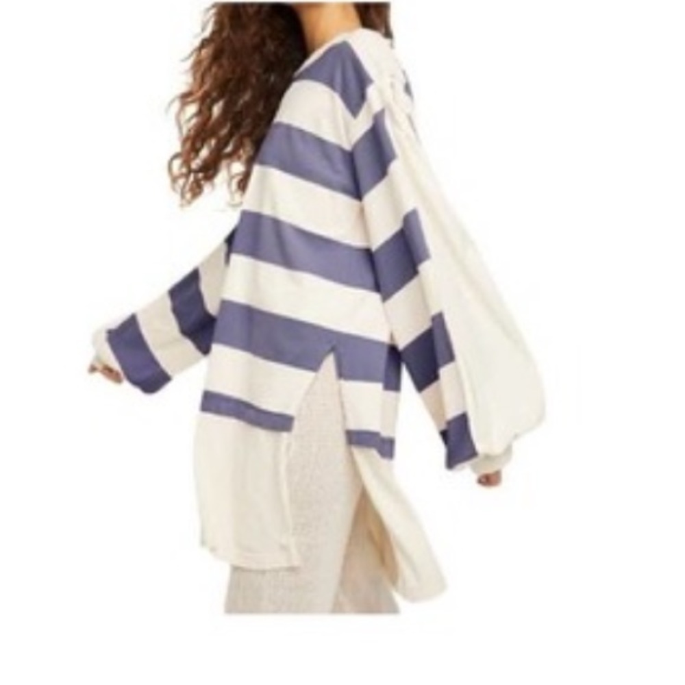 Free People Stripe Oversize Shirt in Quarry Combo
